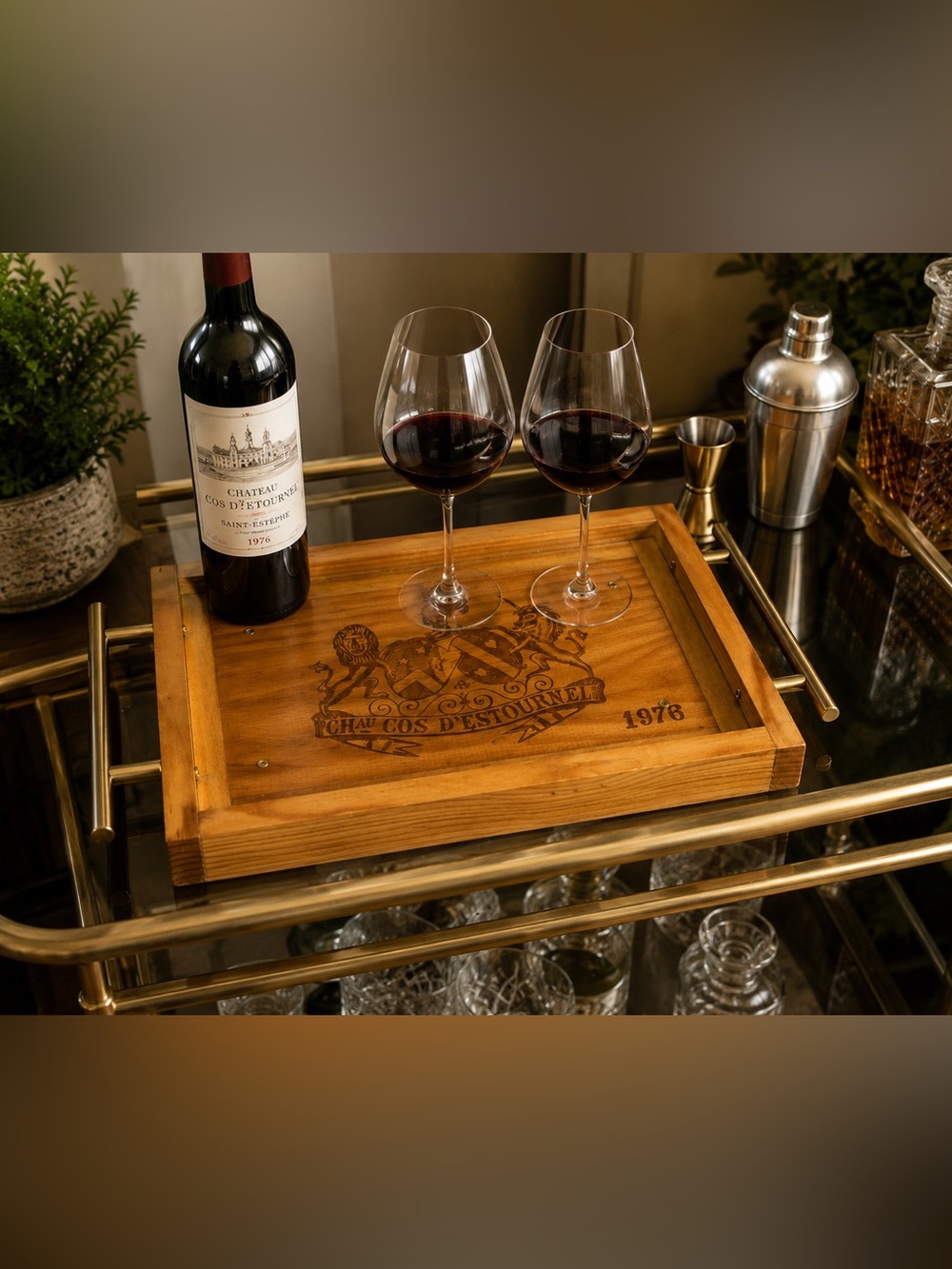 Vintage Chateau Cos d’Estournel Wine Crate Serving Tray 1976 French Handmade